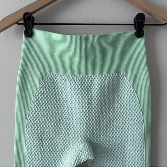 Mint Green Textured Women's Active Leggings Stretch Athletic Activewear Running - Picture 4 of 10